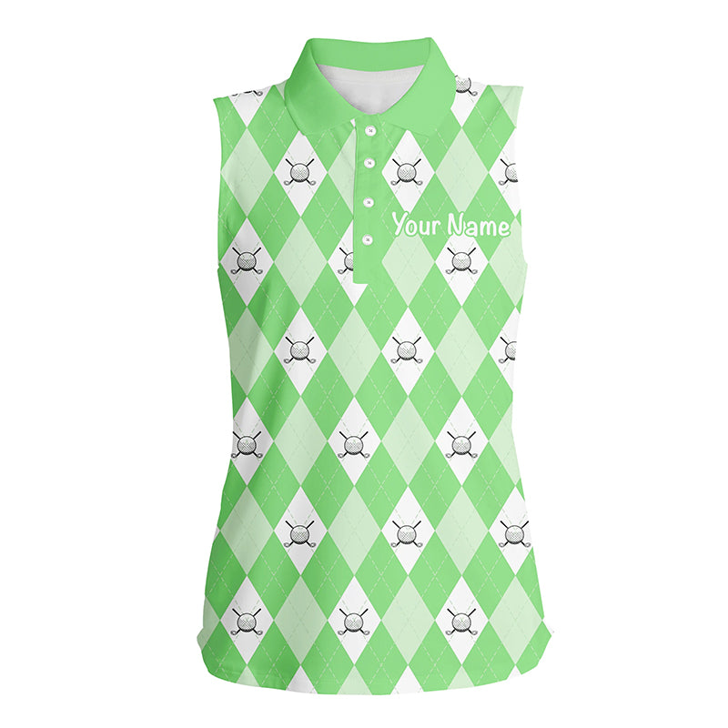 Green argyle plaid pattern Women sleeveless polo shirt custom golf shirts for women, ladies golf polo NQS5259