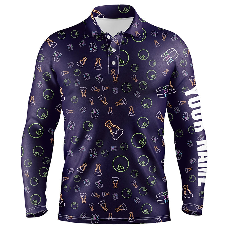 Neon beer glowing Bowling pattern Custom Mens bowling polo shirts, bowling team league jerseys NQS6763