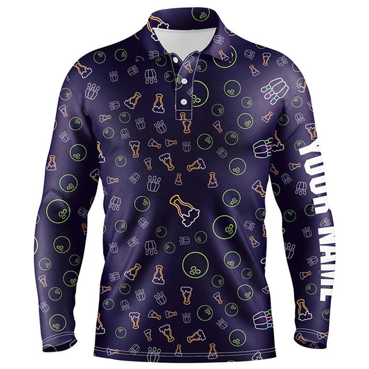 Neon beer glowing Bowling pattern Custom Mens bowling polo shirts, bowling team league jerseys NQS6763