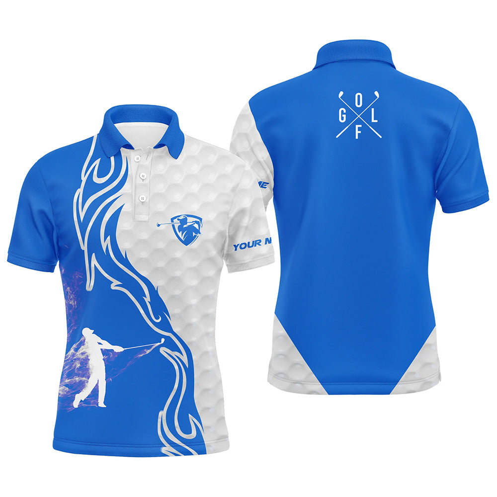 Blue and white golf player long sleeve golf polo shirts for mens custom name golf gift for golf dad NQS5234