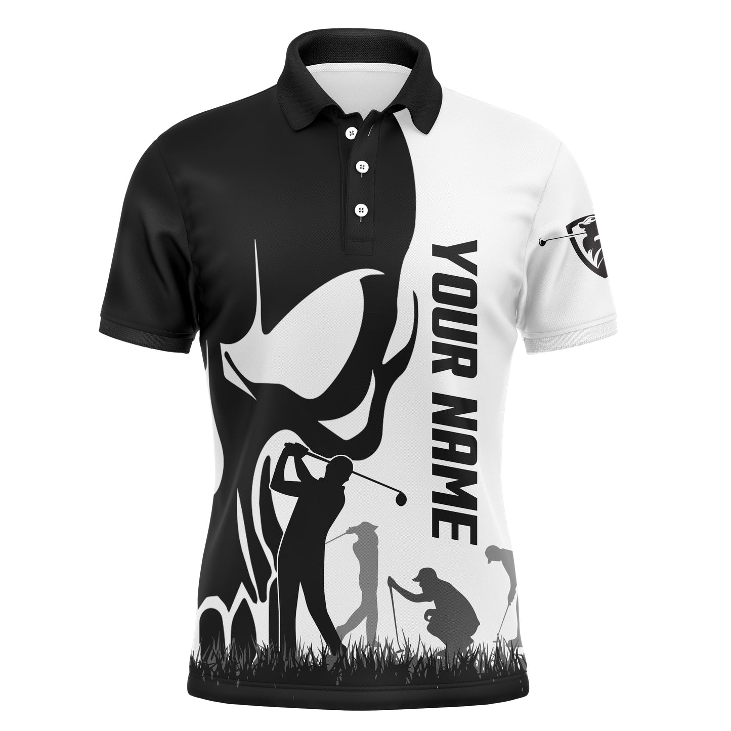 Mens golf polos shirts custom name skull golf black shirt jerseys, golf wear for mens | White NQS4571