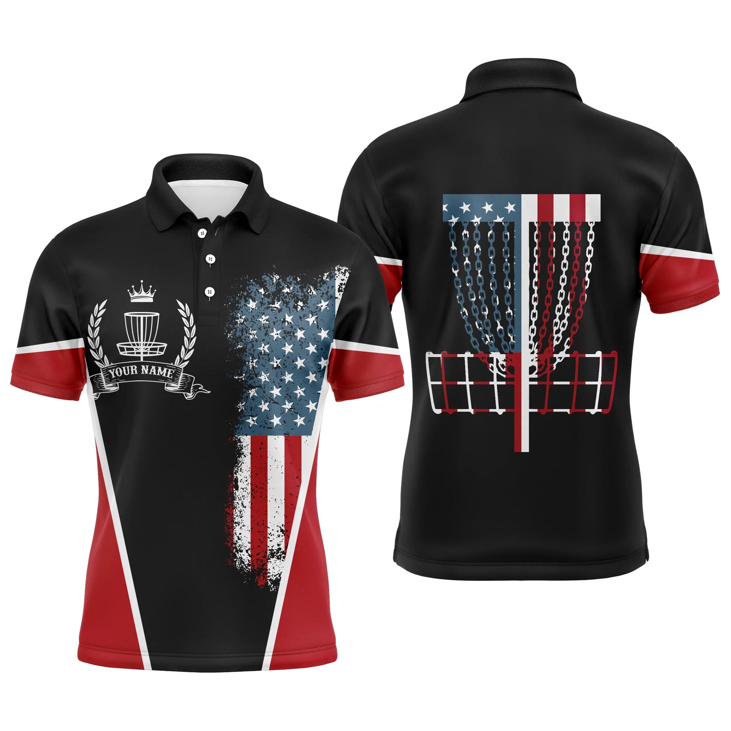 American flag Disc golf basket patriotic Men polo shirts custom name disc golf shirt for mens NQS4997
