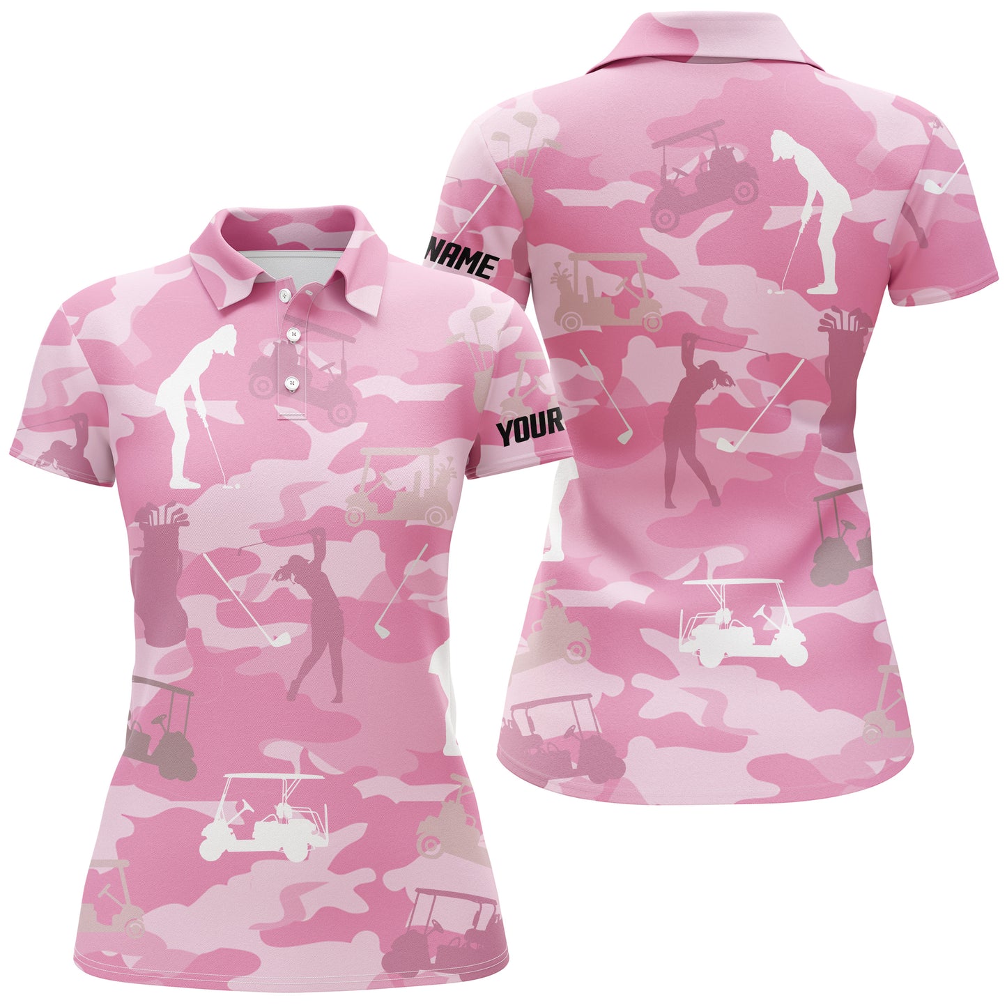 Pink camo Womens golf polos shirts custom name pink golf shirts for women, golfing gifts NQS4636