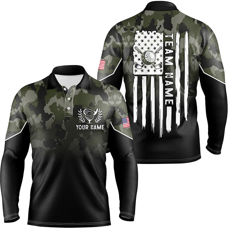 Black Mens golf polo shirt custom green camouflage American flag golf shirt for mens, golfing gifts NQS6679
