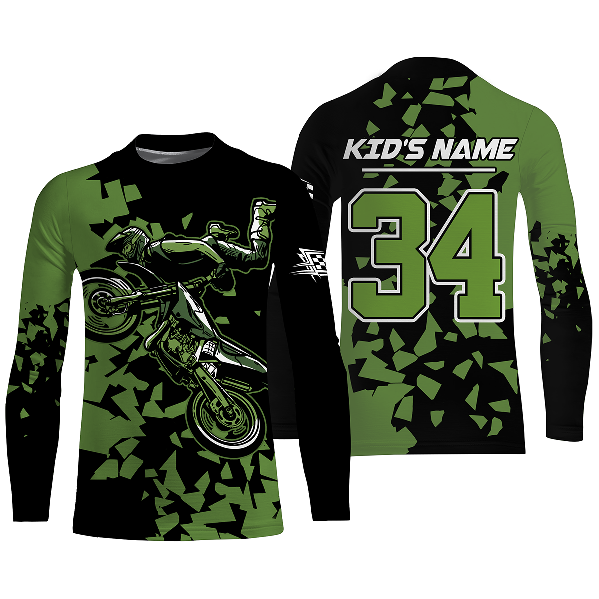 Custom Dirt Bike Jersey UPF30+ Anti UV Protect, Green Motocross Off-Road Riders Motorcycle Racewear| NMS437