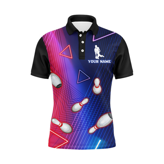 Navy Bowling Shirt For Men Custom Name Polo Bowling Jersey Men's 3D Bowling Team Shirt BDT45