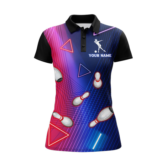 Navy Bowling Shirt For Women Custom Name Polo Bowling Jersey Ladies 3D Bowling Team Shirt For Women BDT46