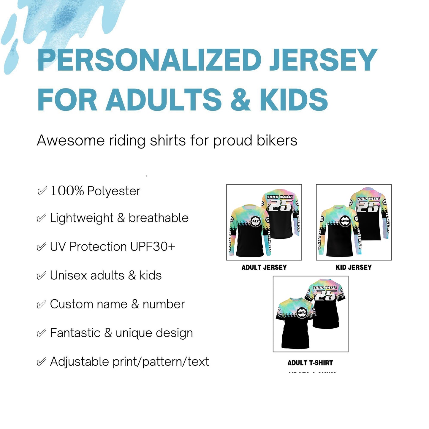 Motocross black jersey youth men women custom dirt bike MX racing UPF30+ motorcycle off-road shirt PDT175