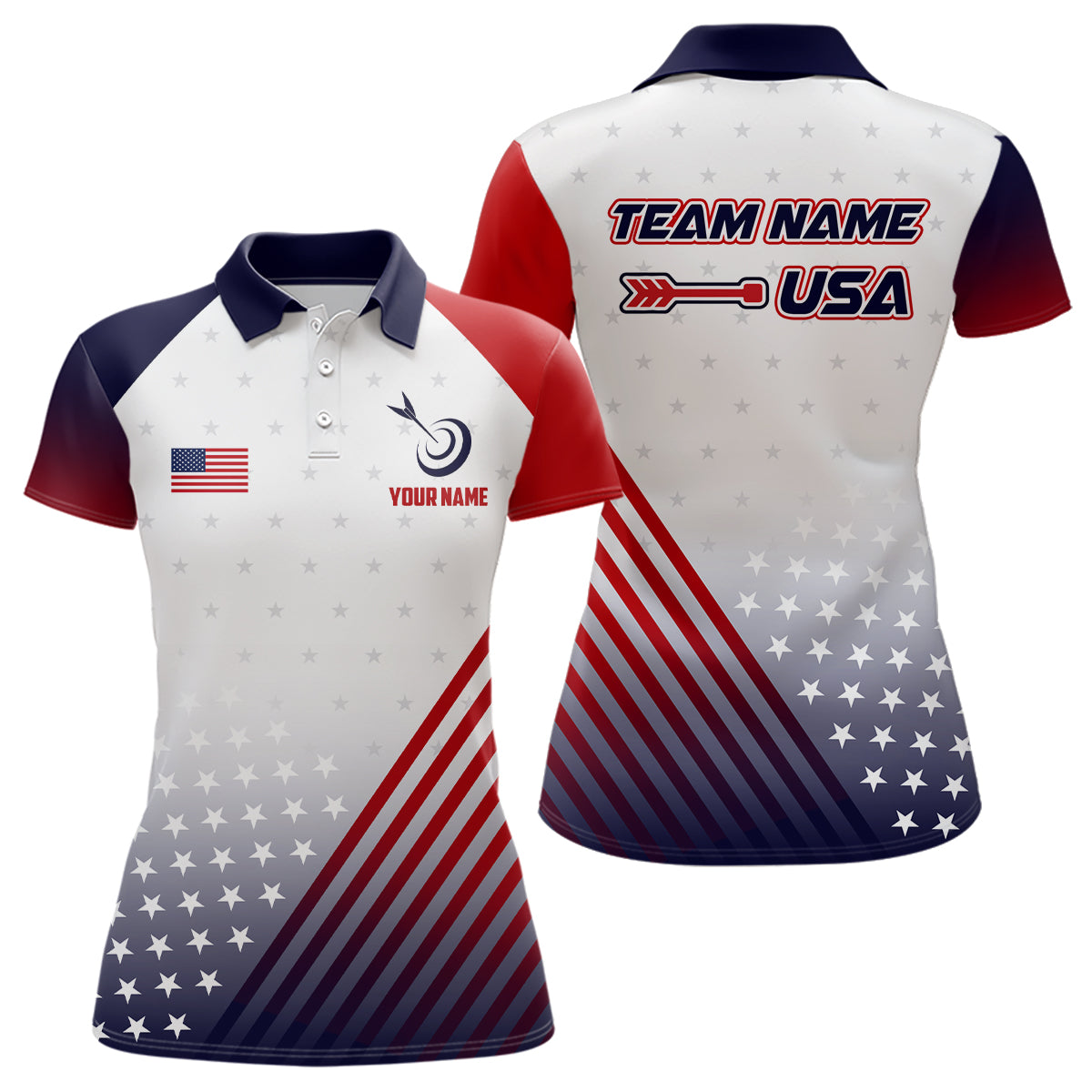 Personalized Patriotic US Flag Archery Women Polo & Quarter-Zip Shirts Custom Team Archery Jerseys TDM1763