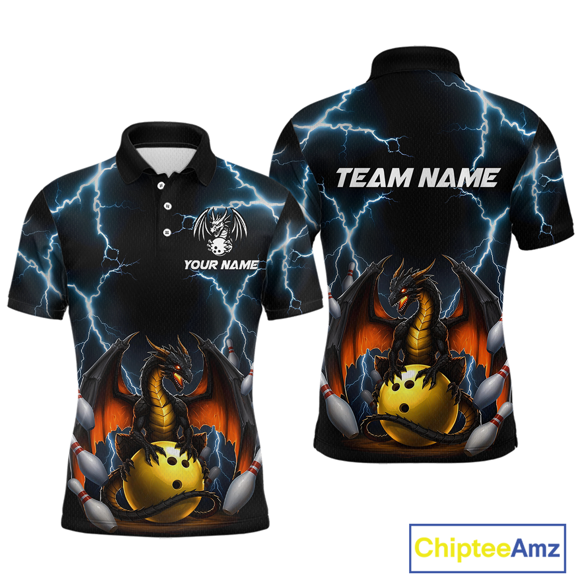 Dragon Thunder Bowling Custom Men Bowling Shirt Polo & Quarter-Zip Bowling Team Jerseys HNT55