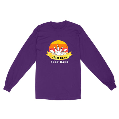 Custom Name and Team name Retro Bowling Ball Pins Unisex Standard Long Sleeve NQS8693