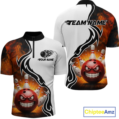 Flaming Angry Bowling Shirts Custom for Men Women Team Bowling Polo Shirts & 1/4 Zip MBL93