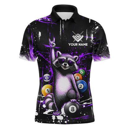Custom Purple Funny Raccoon Billiard Shirt for Men 8 Ball Pool Billiard Jersey Polo & 1/4-Zip BHT5