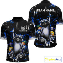 Load image into Gallery viewer, Custom Blue Funny Raccoon Billiard Shirt for Men 8 Ball Pool Billiard Jersey Polo &amp; 1/4-Zip BHT5