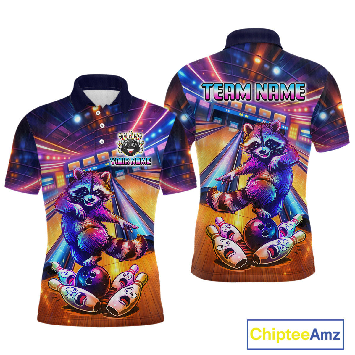 Funny Raccoon Bowling for Men Custom Bowling League Jersey Polo & 1/4-Zip Bowling Outfit QZT903