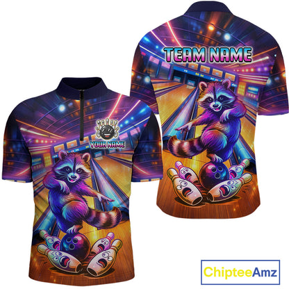 Funny Raccoon Bowling for Men Custom Bowling League Jersey Polo & 1/4-Zip Bowling Outfit QZT903