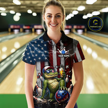 Load image into Gallery viewer, Custom American Flag Funny Beer Bowling Shirt for Women Patriotic Bowling League Jersey QZT1023