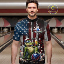 Load image into Gallery viewer, Custom American Flag Funny Beer Bowling Shirt for Men Patriotic Bowling Jersey Polo &amp; 1/4-Zip QZT1023