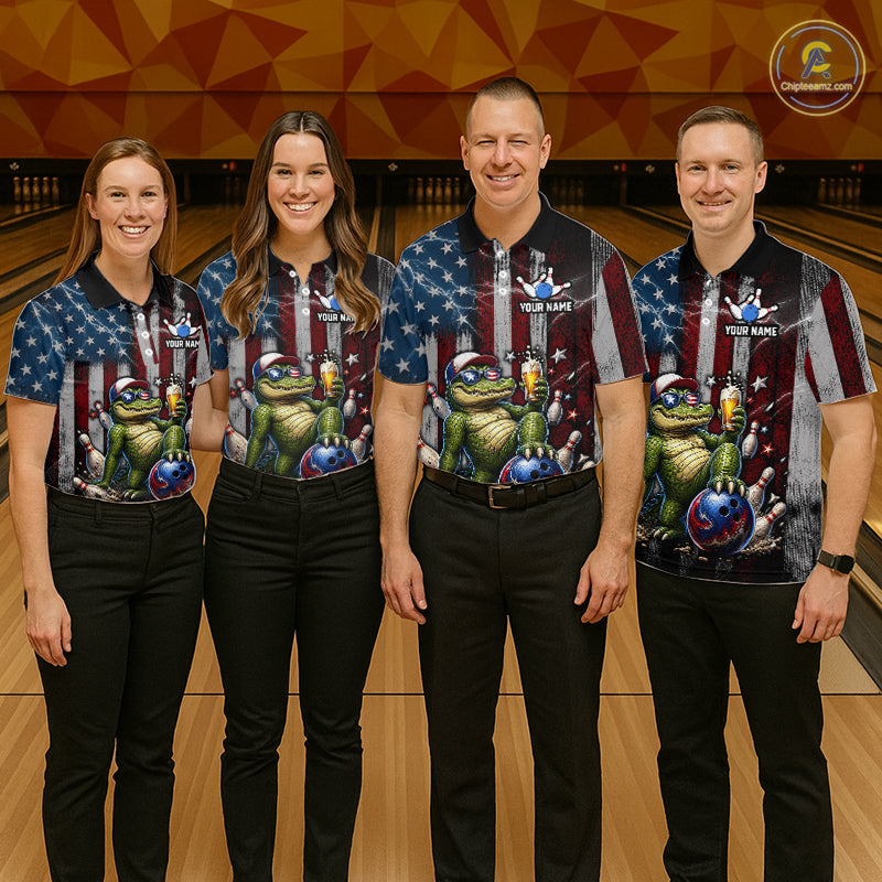 Custom American Flag Funny Beer Bowling Shirt for Women Patriotic Bowling League Jersey QZT1023