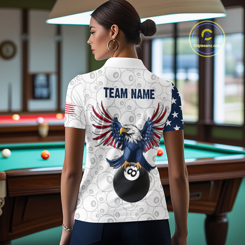 Custom American Flag White Eagle Billiards Shirt for Women 8 Ball Pool Team Jersey Billiard Outfit BHT103