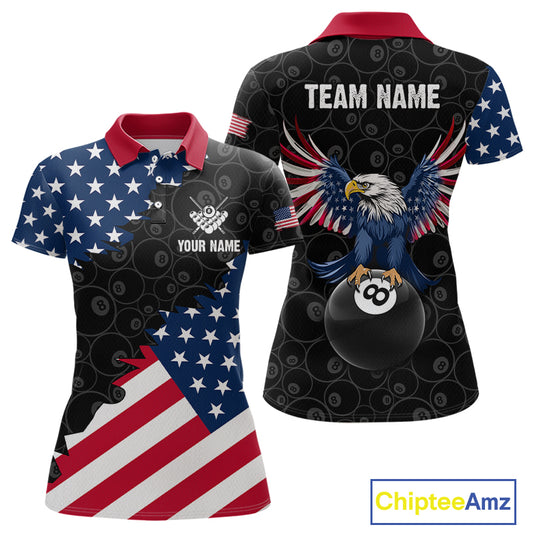 Custom American Flag Black Eagle Billiards Shirt for Women 8 Ball Pool Team Jersey Billiard Outfit BHT102