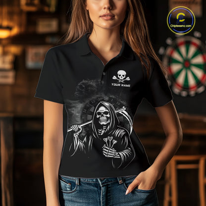 Personalized Grim Reaper Dart Shirt for Women Dart League Jersey Dartboard Shirt Polo & Quarter-Zip DHT1
