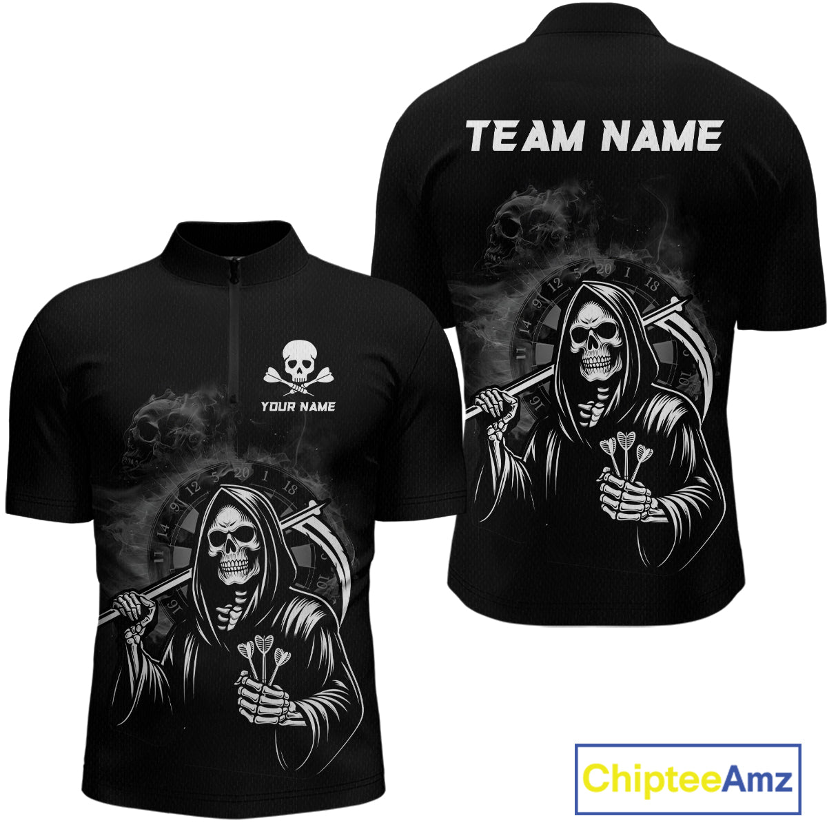 Personalized Grim Reaper Dart Shirt for Men Dart League Jersey Dartboard Shirt Polo & Quarter-Zip DHT1