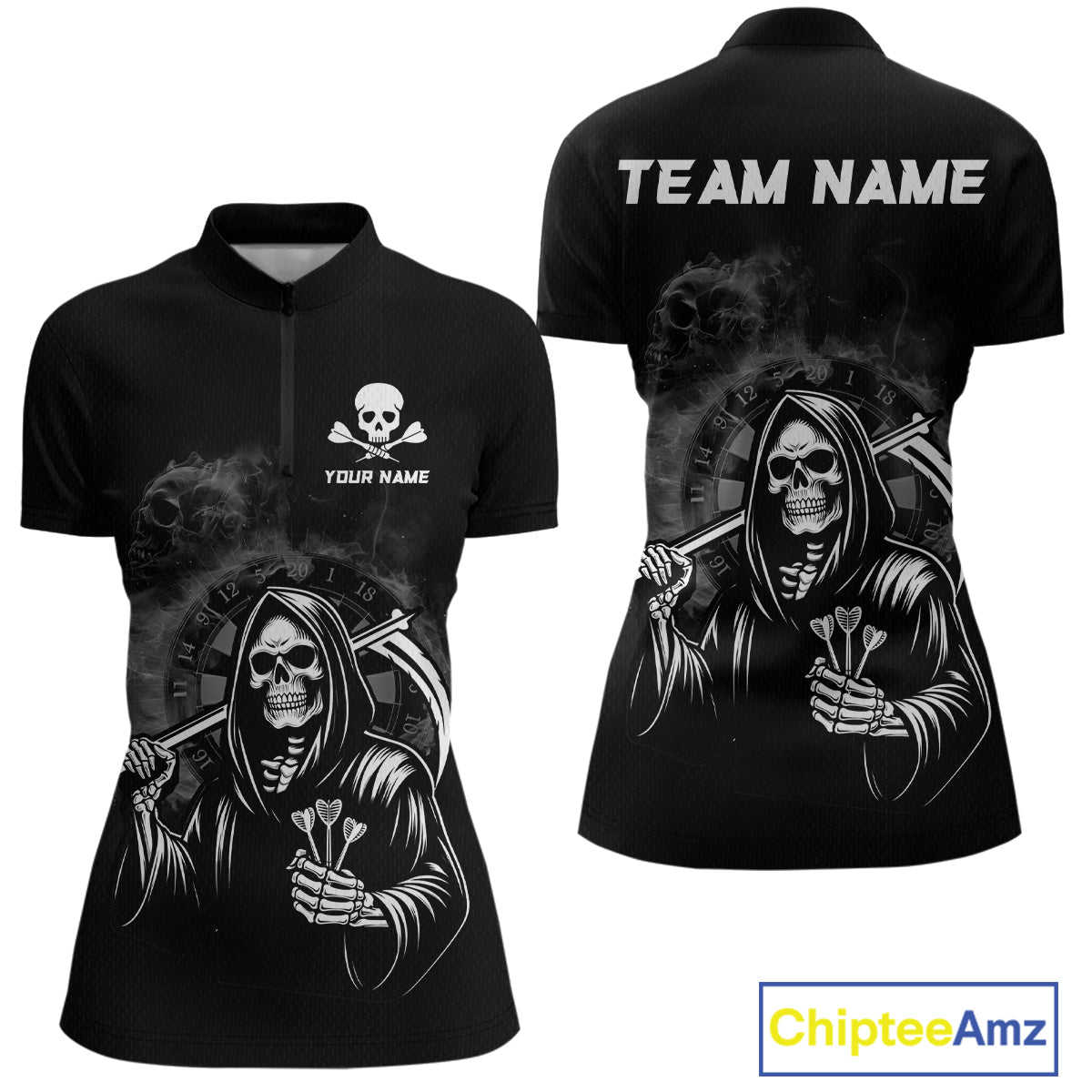 Personalized Grim Reaper Dart Shirt for Women Dart League Jersey Dartboard Shirt Polo & Quarter-Zip DHT1
