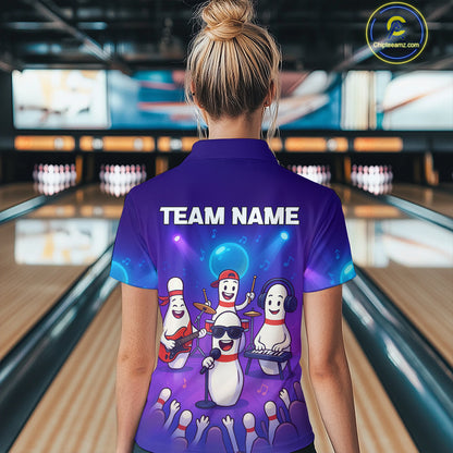 Custom Funny Bowling Pins Music Shirt Neon Bowling Jersey for Women Polo & 1/4 Zip Bowling Outfit QZT788