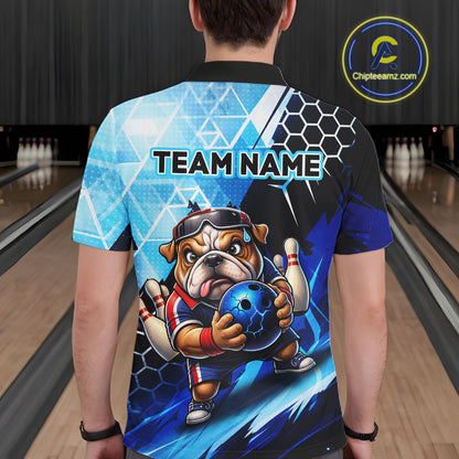 Funny Bulldog Bowling Team Shirt Custom Polo & 1/4 Zip Bowling Jersey for Men Blue Bowling Unisex  QZT911