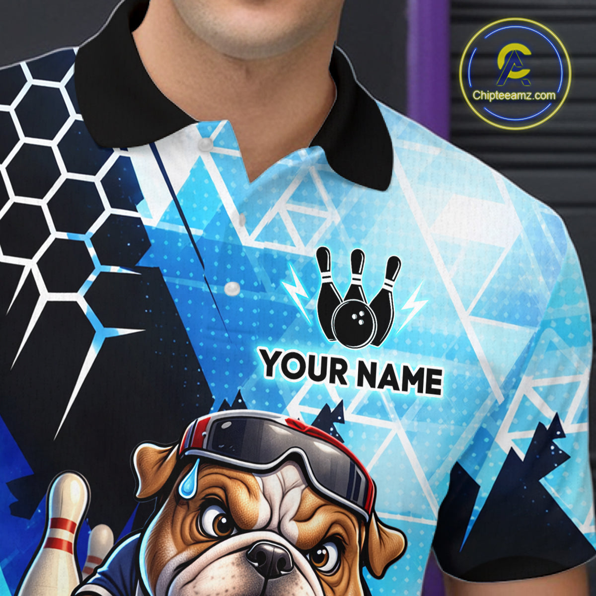 Funny Bulldog Bowling Team Shirt Custom Polo & 1/4 Zip Bowling Jersey for Men Blue Bowling Unisex  QZT911
