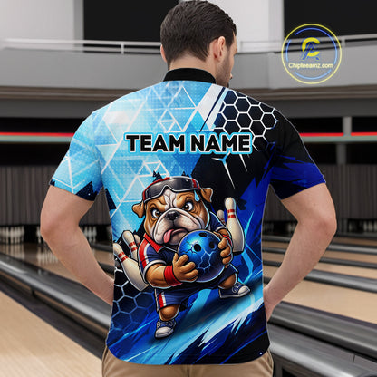 Funny Bulldog Bowling Team Shirt Custom Polo & 1/4 Zip Bowling Jersey for Men Blue Bowling Unisex  QZT911