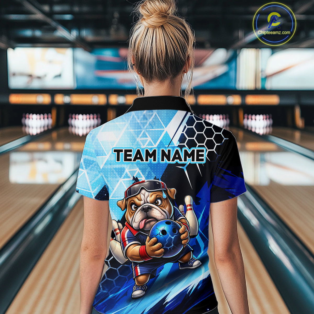 Funny Bulldog Bowling Team Shirt Custom Polo & 1/4 Zip Bowling Jersey for Women Blue Bowling Unisex QZT911