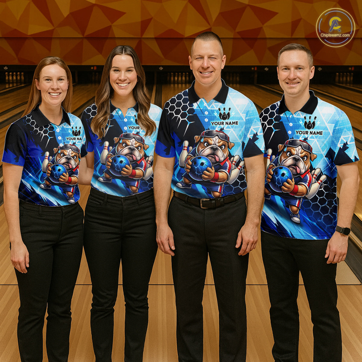Funny Bulldog Bowling Team Shirt Custom Polo & 1/4 Zip Bowling Jersey for Women Blue Bowling Unisex QZT911