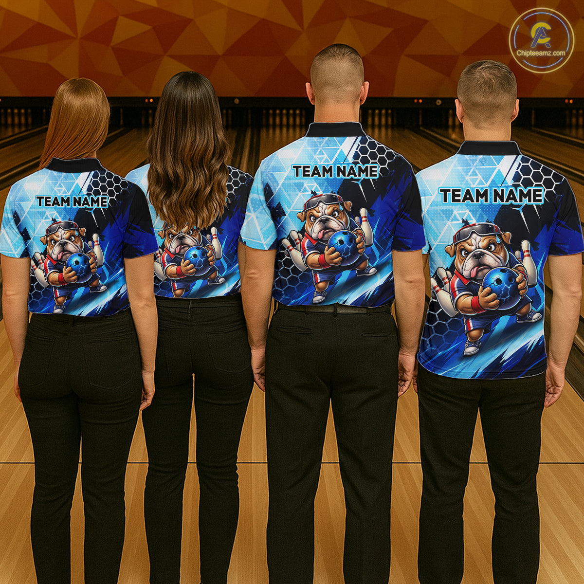 Funny Bulldog Bowling Team Shirt Custom Polo & 1/4 Zip Bowling Jersey for Women Blue Bowling Unisex QZT911