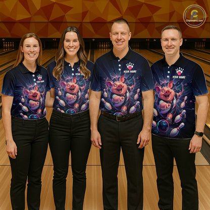 Custom Funny Pig Bowling Shirt for Women Neon Shattered Glass Bowling Team Jersey QZT1210