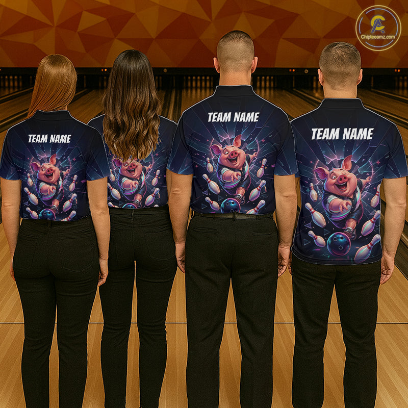 Custom Funny Pig Bowling Shirt for Women Neon Shattered Glass Bowling Team Jersey QZT1210