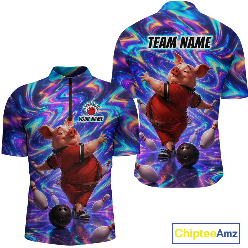 Custom Colorful Swirl Bowling Shirt Funny Pig Bowling Team Jersey for Men QZT1212