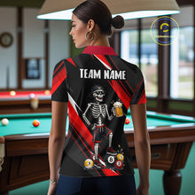 Load image into Gallery viewer, Person wearing a shirt with a skeleton design and 'Team Name' text in a pool hall.