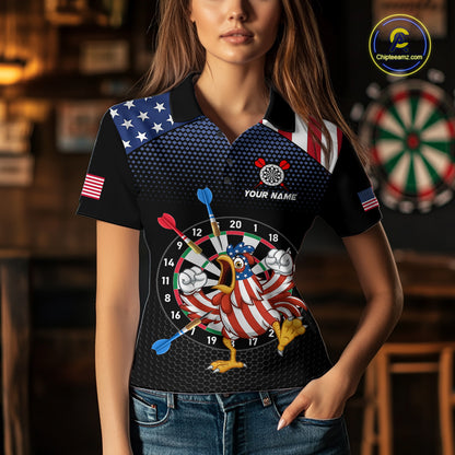 Custom Funny Chicken Dart Shirt American Dart Jerseys for Women Polo & 1/4 Zip Dartboard Shirt DHT6