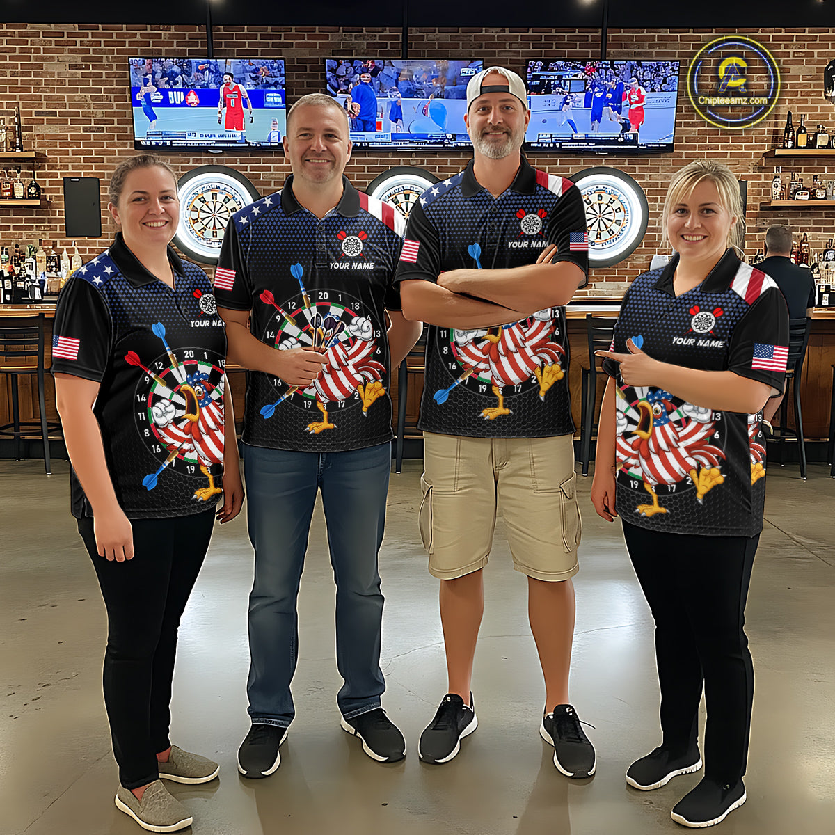 Custom Funny Chicken Dart Shirt American Dart Jerseys for Men Polo & 1/4 Zip Dartboard Shirt DHT6