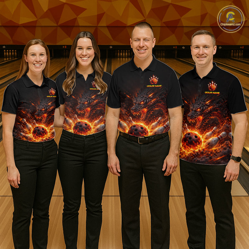 Custom Flame Dragon Bowling Shirt for Women Bowling Jersey Polo & Quarter-Zip Bowling Outfit QZT996