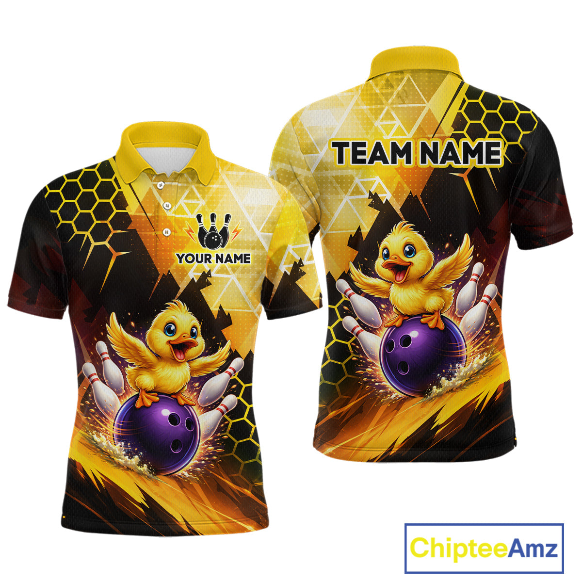 Custom Funny Duck Bowling Team Shirt for Men Yellow Bowling League Jersey Polo & 1/4 Bowling Outfit  QZT958