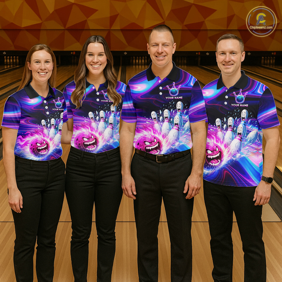 Custom Purple Blue Crazy Bowling Shirt for Women Polo & 1/4-Zip Bowling League Outfit QZT831