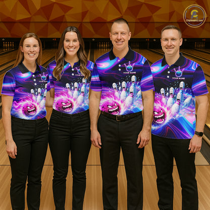 Custom Purple Blue Crazy Bowling Shirt for Women Polo & 1/4-Zip Bowling League Outfit QZT831