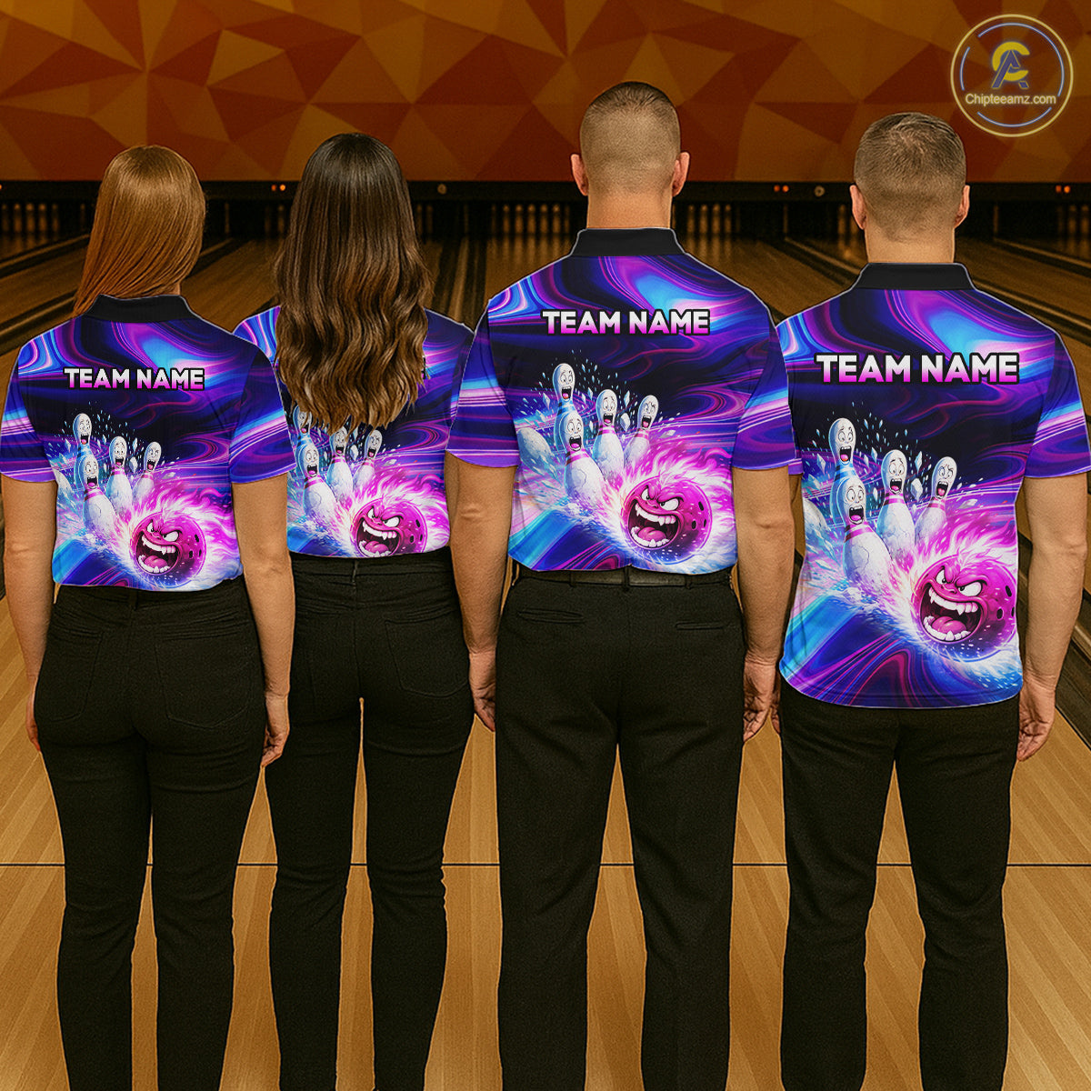 Custom Purple Blue Crazy Bowling Shirt for Women Polo & 1/4-Zip Bowling League Outfit QZT831