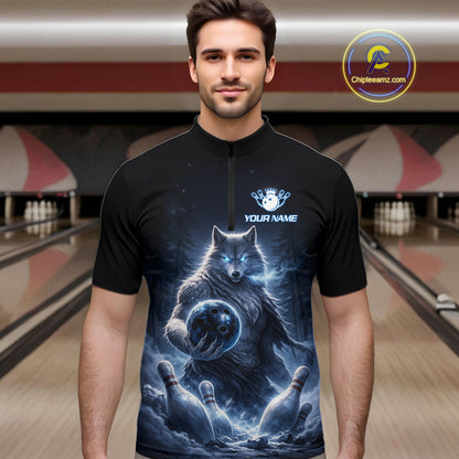 Custom Wolf Bowling Team Shirt for Men Bowling League Jersey Polo & Quarter-Zip Bowling Shirt QZT880