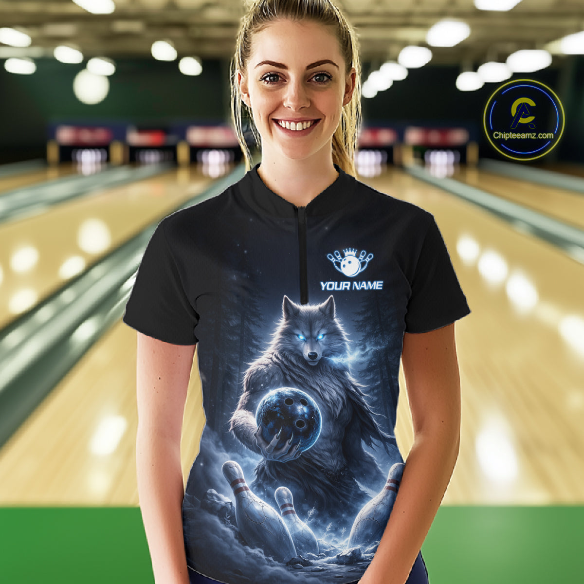 Custom Wolf Bowling Team Shirt for Women Bowling League Jersey Polo & Quarter-Zip Bowling Shirt QZT880