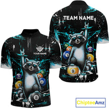 Load image into Gallery viewer, Shirt with raccoon design and customizable text on a black background