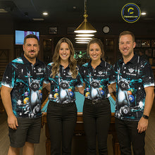 Load image into Gallery viewer, Custom Turquoise Funny Raccoon Billiard Shirt for Women 8 Ball &amp; 9 Ball Pool Billiard Jersey Polo &amp; 1/4-Zip BHT44